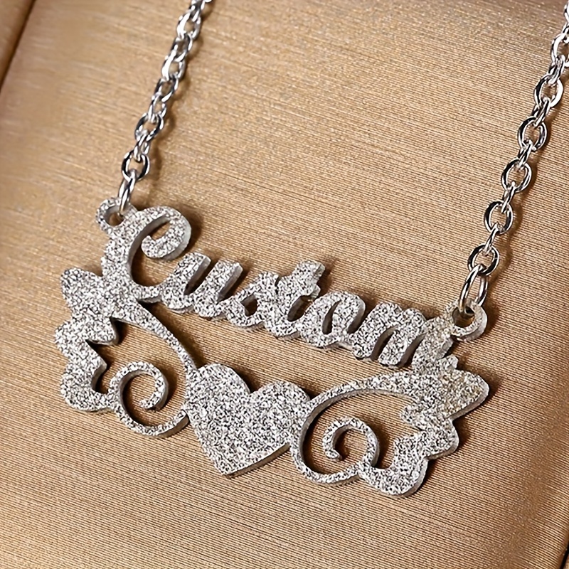 Custom Bling Name Necklace 316L Stainless Steel Heart Nameplate Pendant